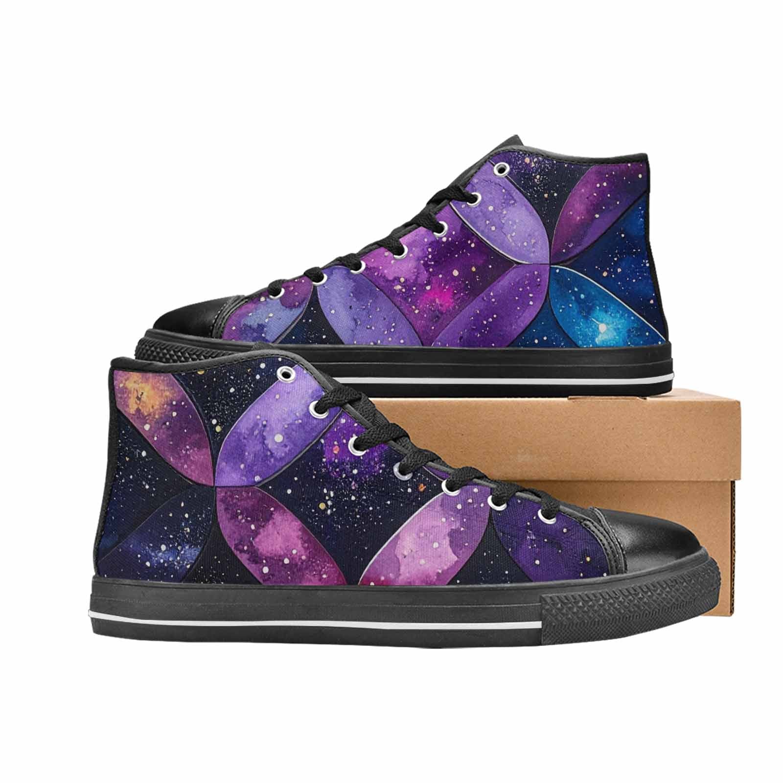 WOMEN'S Galaxy Stars Nebula High Top Canvas Vibrant Chaos Custom Shoes