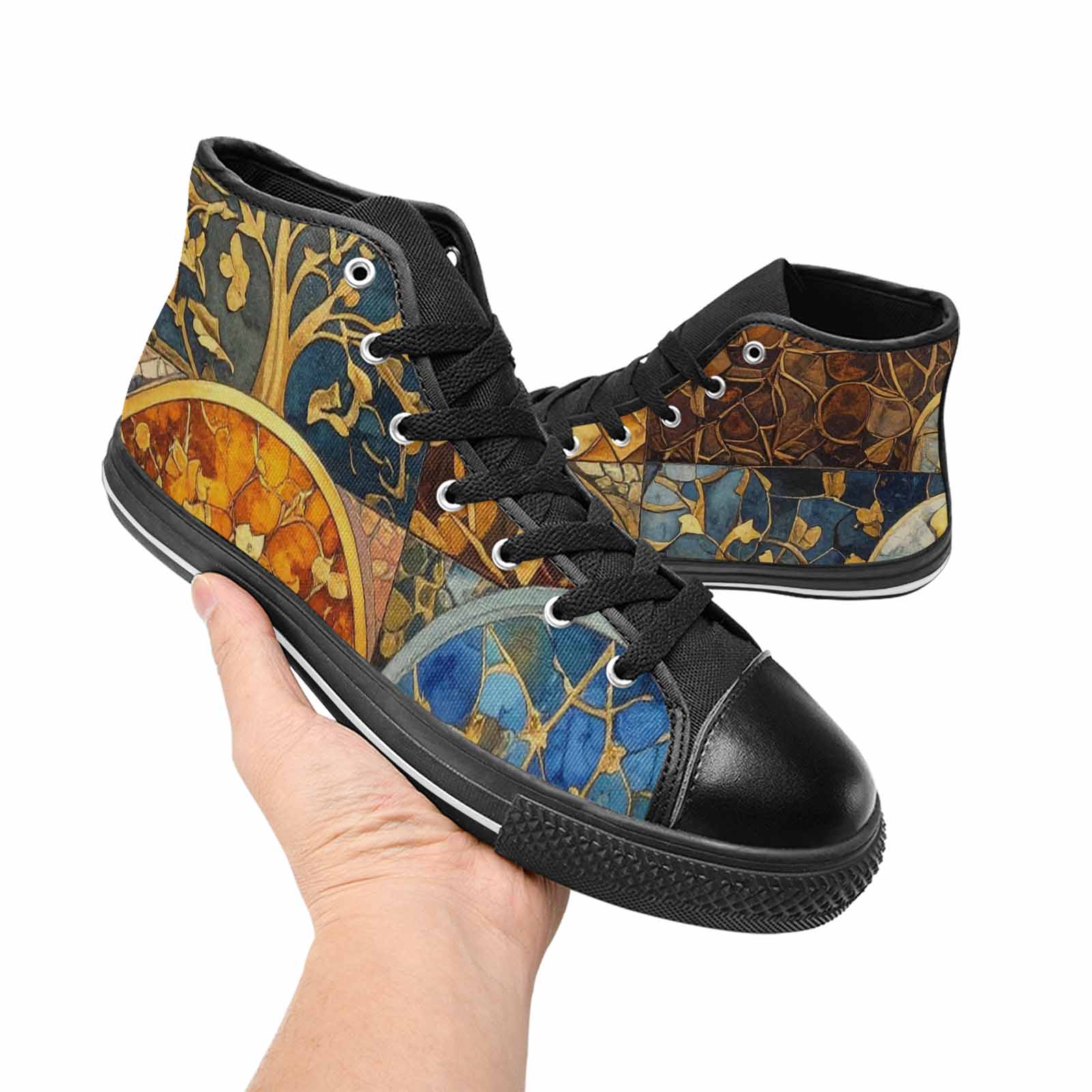 MEN'S Klimt-Style Gold Leaf High Top Canvas Aesthetic Custom Sneakers