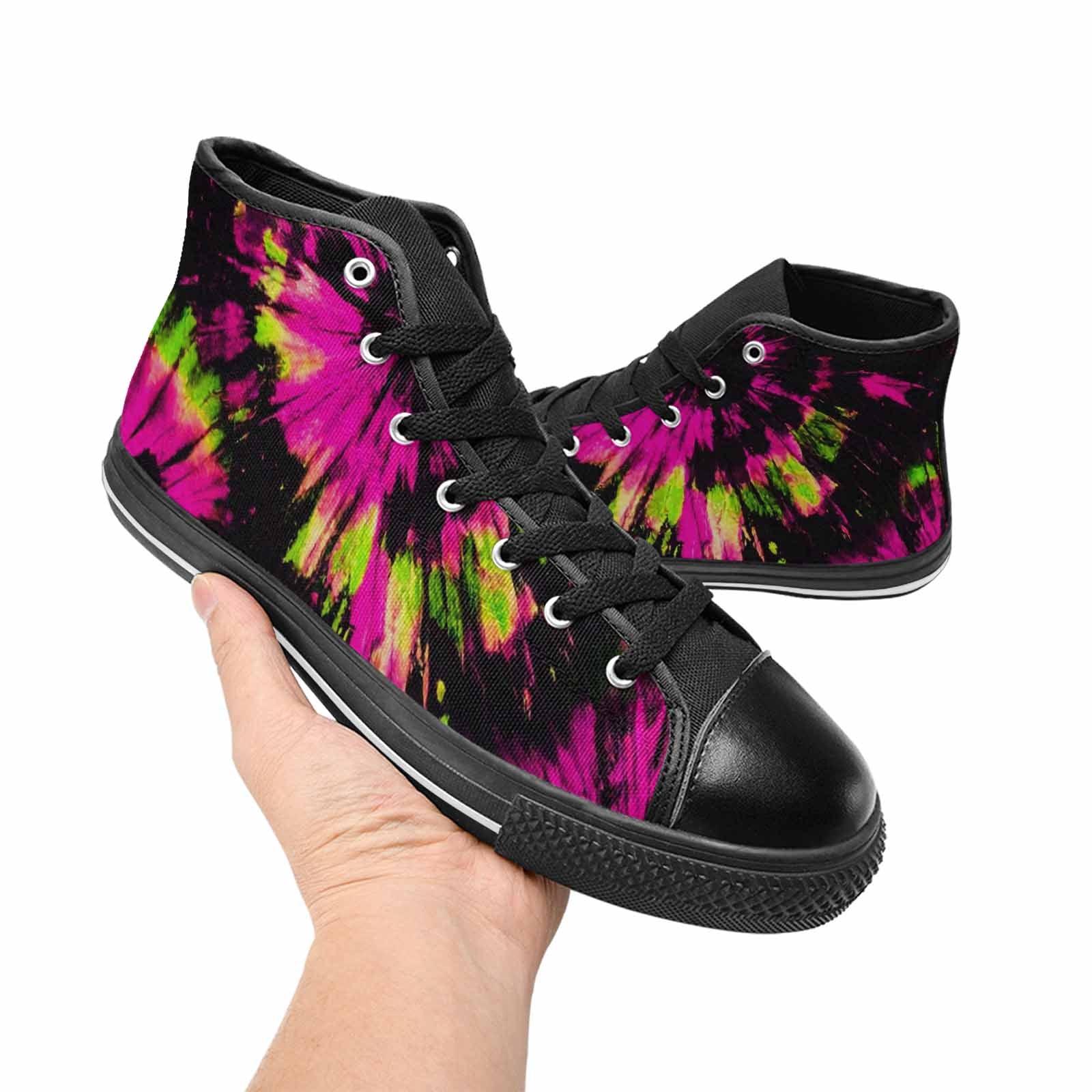 WOMEN'S Acid Wash Tie Dye Neon High Top Canvas Wallpaper Art Custom Sneakers