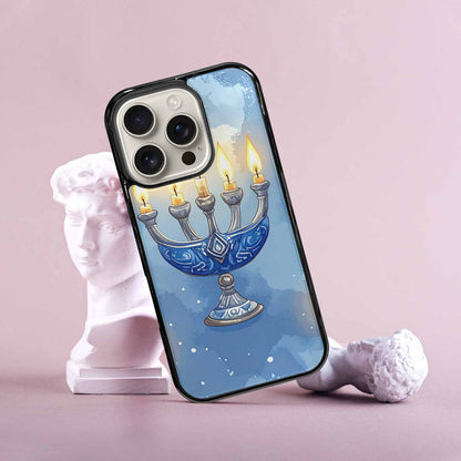 iPhone 16 Pro Case — Hanukkah Menorah Pattern Seamless Repeat Jewish, Custom Print Case Cover