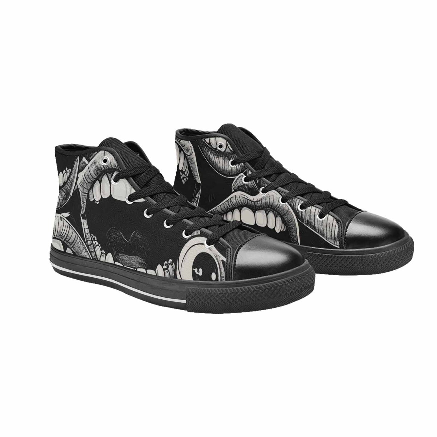 WOMEN'S Googly Cartoon Mouths High Top Canvas Surreal Custom Sneakers
