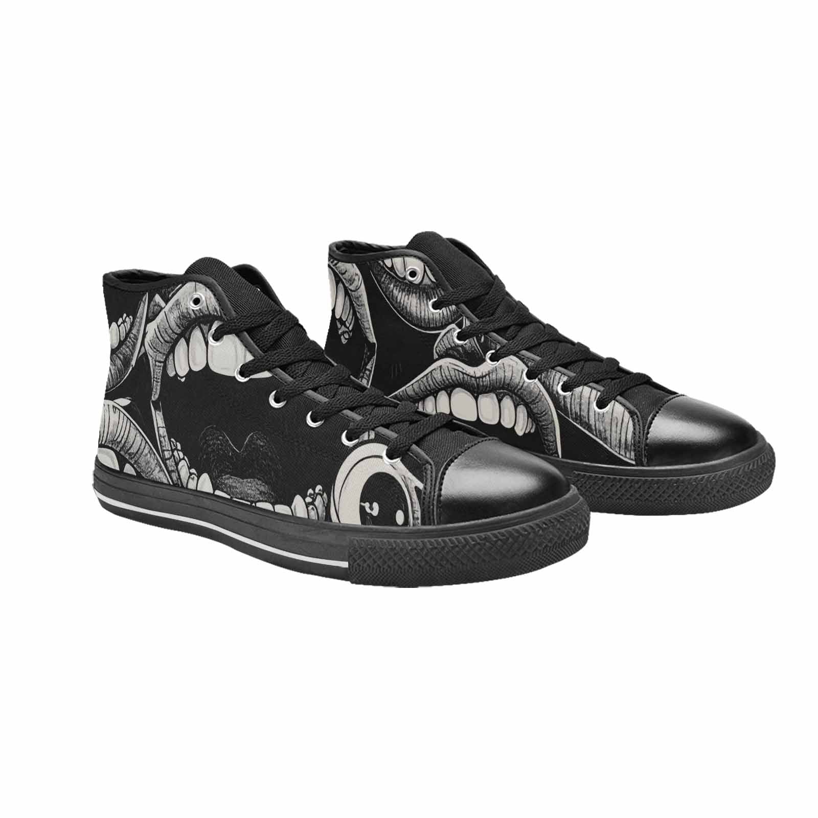 WOMEN'S Googly Cartoon Mouths High Top Canvas Surreal Custom Sneakers