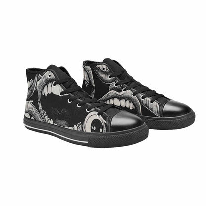 WOMEN'S Googly Cartoon Mouths High Top Canvas Surreal Custom Sneakers