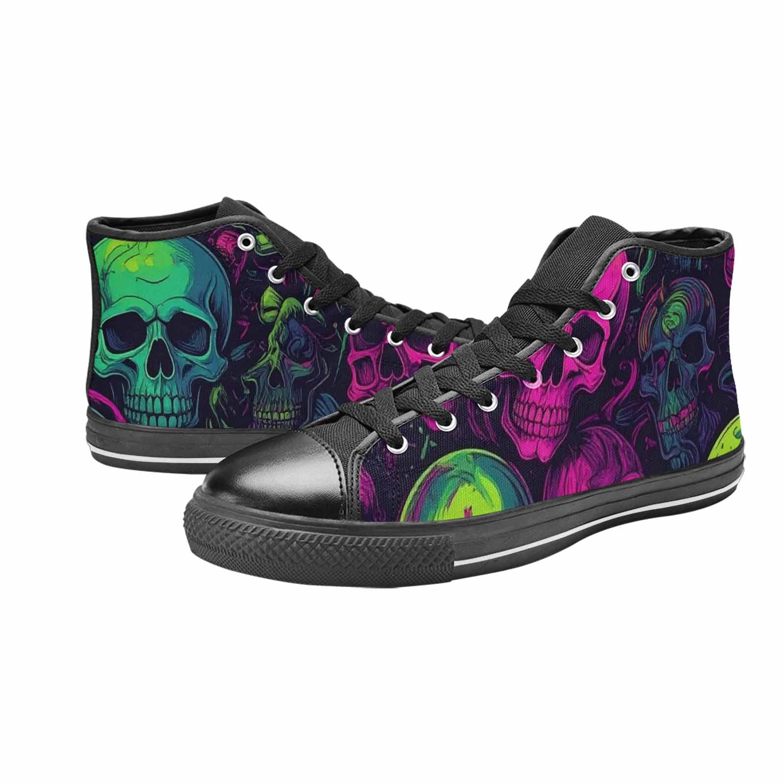 WOMEN'S Skulls - Neon High Top Canvas Wallpaper Art Custom Sneakers