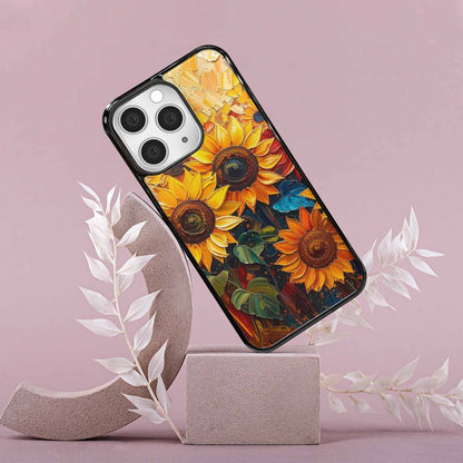 iPhone 15 Pro Max Case — Impressionist Sunflower Brushstroke Pattern Hundreds Of, Custom Art Phone Cover