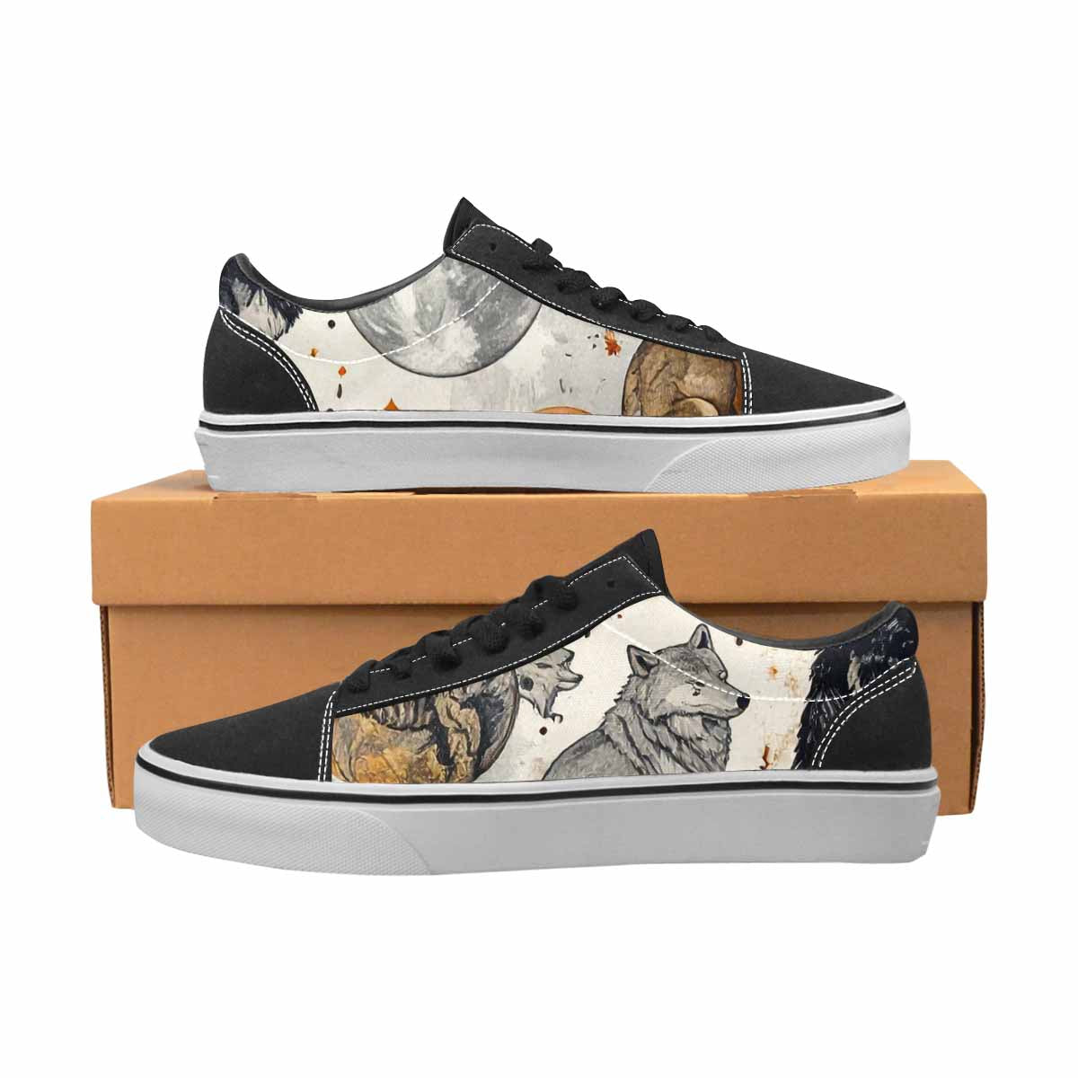 WOMEN'S Wolf Silhouette Moon Canvas Lace-Up Dreamcore Custom Sneakers
