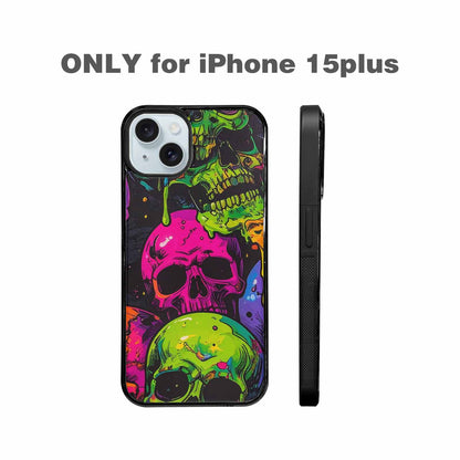 iPhone 15 Plus Case — Vibrant Camo 1000\'s Of Skeletons Neon, Custom Phone Case