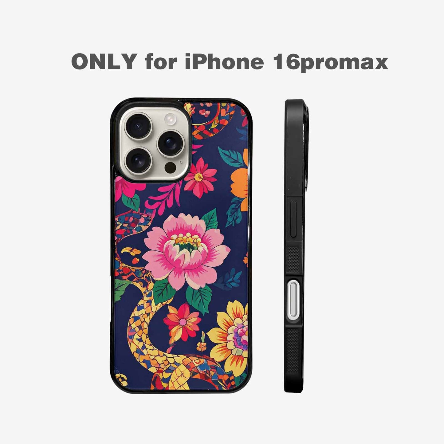 iPhone 16 Pro Max Case — Floral Snake Print Custom, Original Design Phone Case