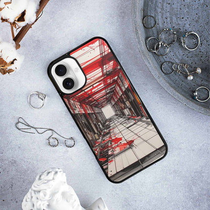iPhone 16 Plus Case — Liminal Space Fragment Black Red Ink, Unique Phone Case Design