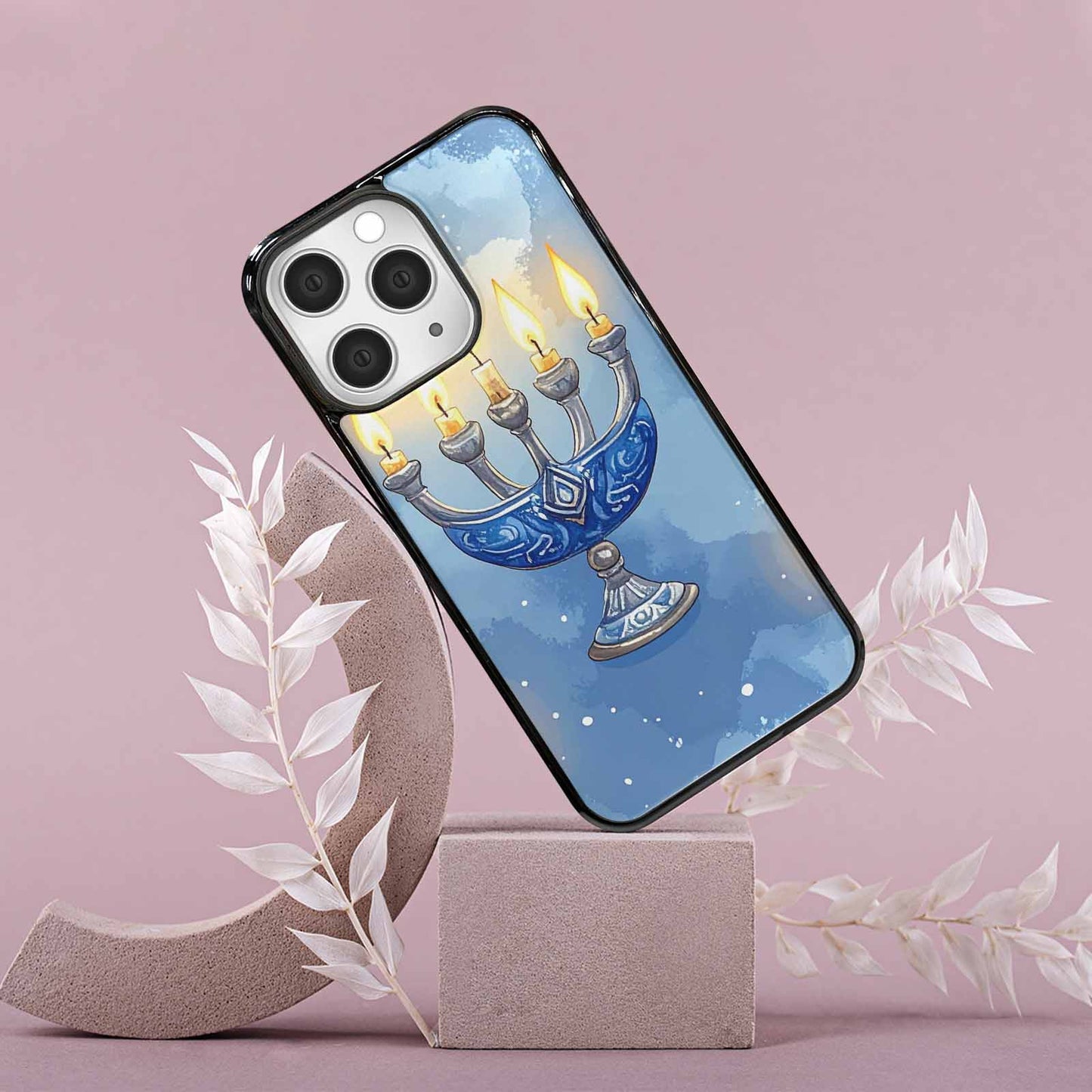 iPhone 15 Pro Max Case — Hanukkah Menorah Pattern Seamless Repeat Jewish, Custom Art Phone Cover