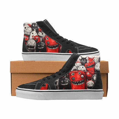 WOMEN'S Monsters Black & Red Ink High Top Canvas Bold Print Grunge Custom Printed Shoes