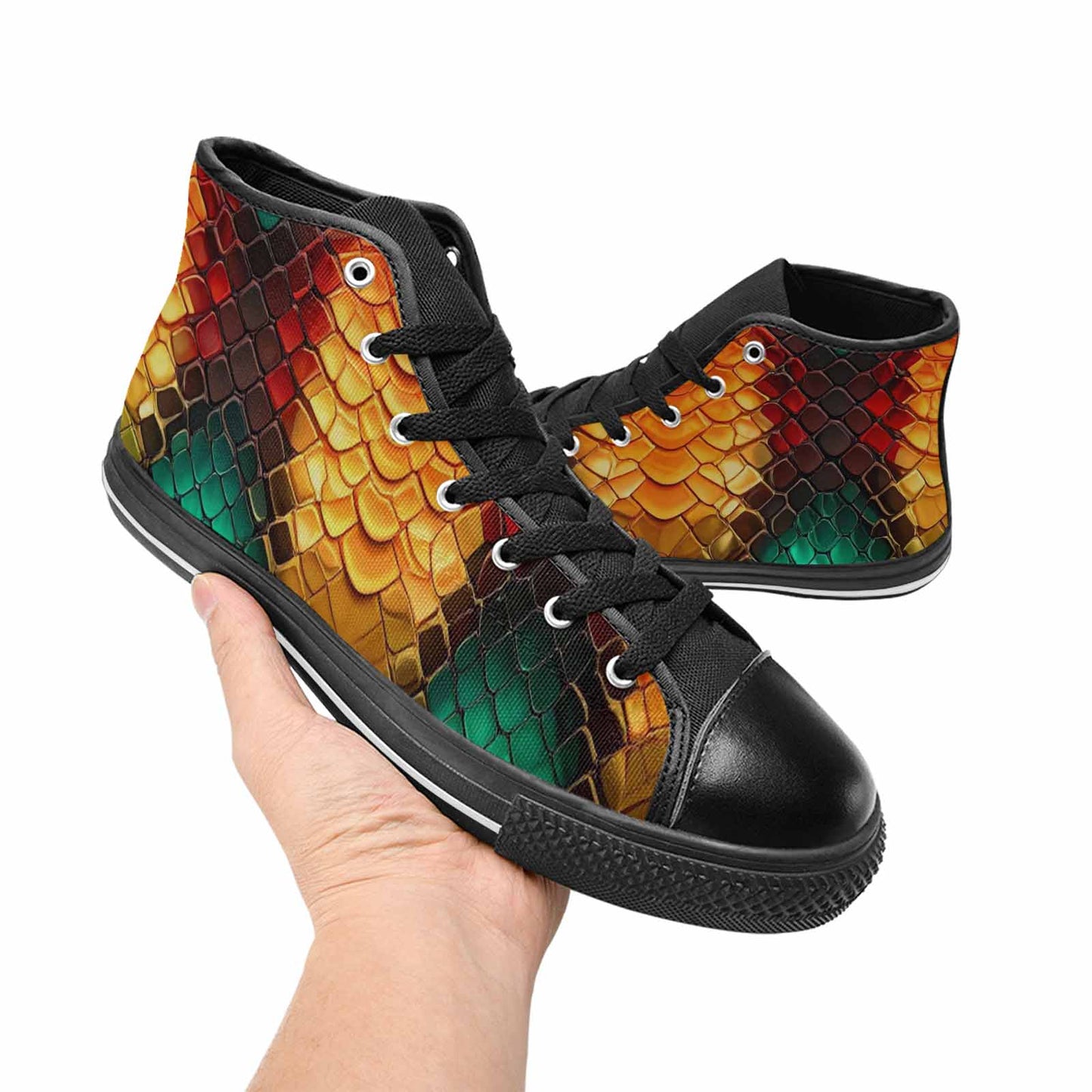 WOMEN'S Dark Snake Print High Top Canvas Y2K Custom Sneakers