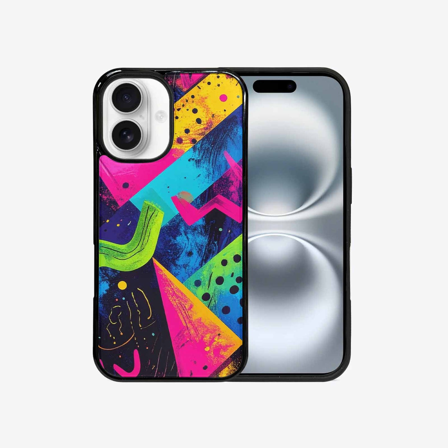 iPhone 16 Case — Memphis Squiggles Triangles Dots Personalized Phone, Unique Phone Case Design