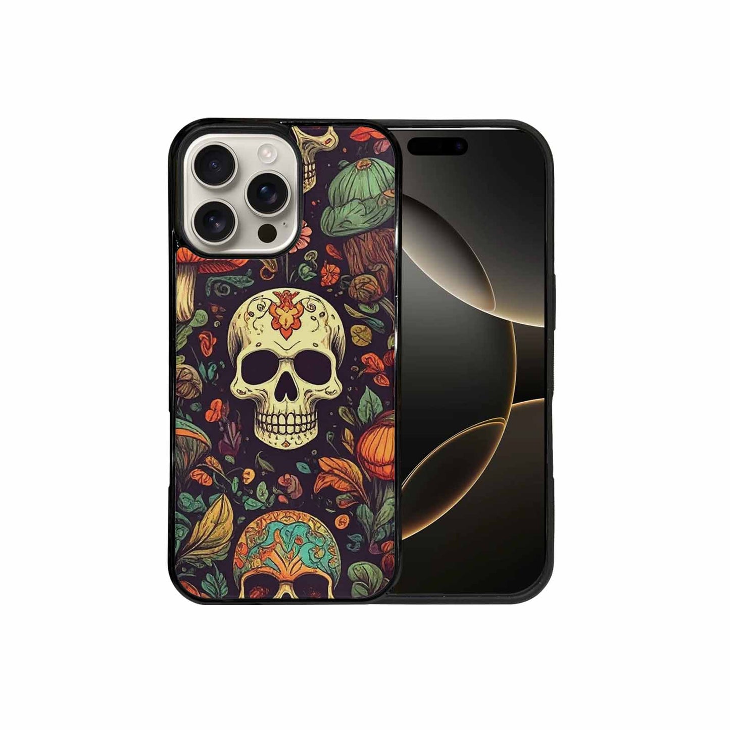 iPhone 16 Pro Max Case — Mushrooms And Skulls, Custom Art Phone Cover