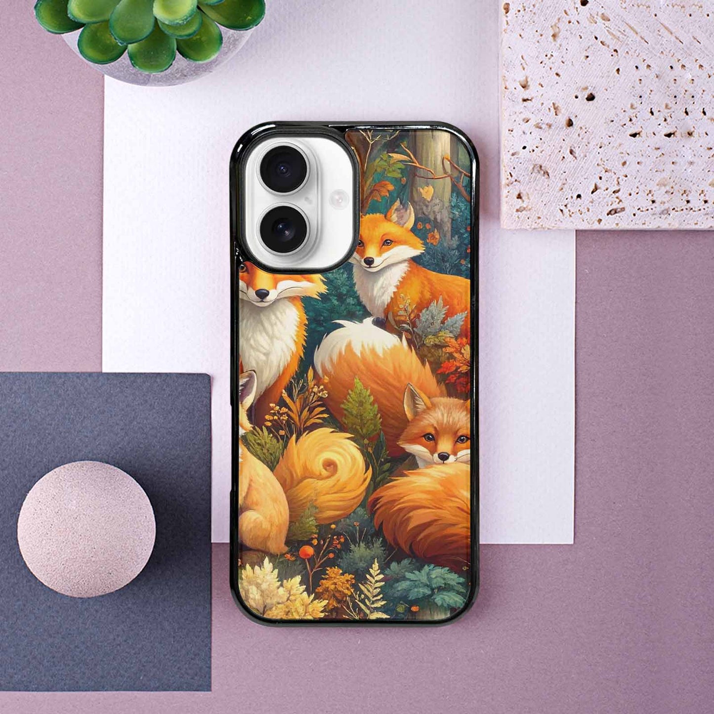 iPhone 16 Case — Fox Forest Fox Forest Pattern Hundreds, Custom Designed Case Cover