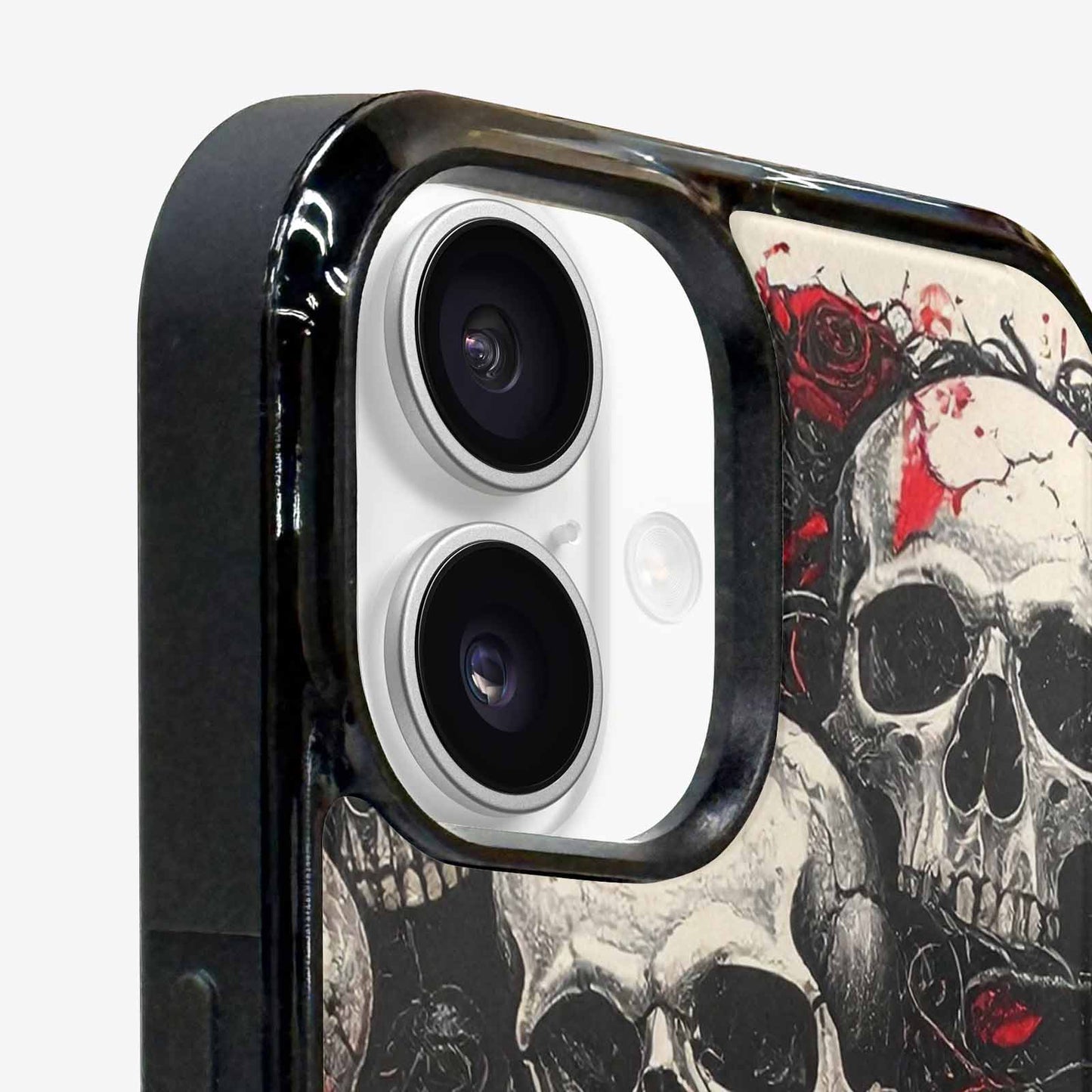 iPhone 16 Case — Skull And Roses Black Red Ink, Customized Protective Case
