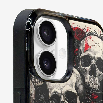 iPhone 16 Case — Skull And Roses Black Red Ink, Customized Protective Case