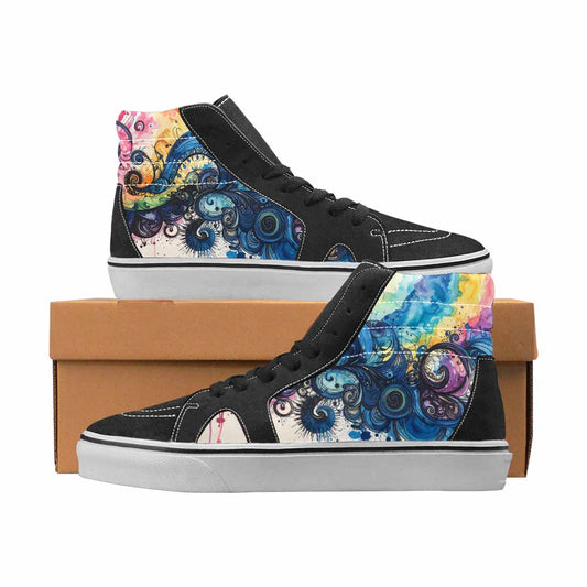 WOMEN'S Tie Dye Black & Blue Ink High Top Canvas One Of A Kind Dreamcore Custom Canvas Shoes