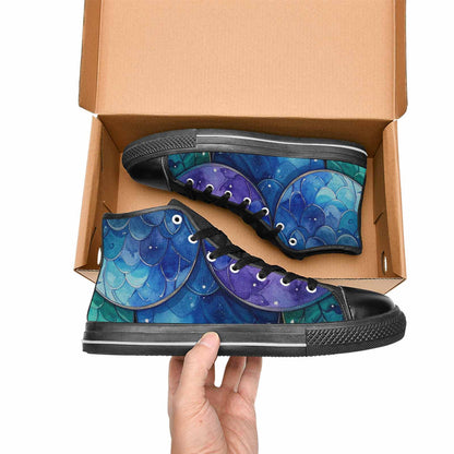 MEN'S Mermaid Scale High Top Canvas Cottagecore Custom Sneakers