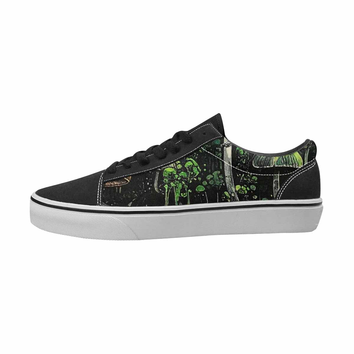 WOMEN'S Mushrooms Black & Green Ink Canvas Statement Cottagecore Handmade Custom Shoes