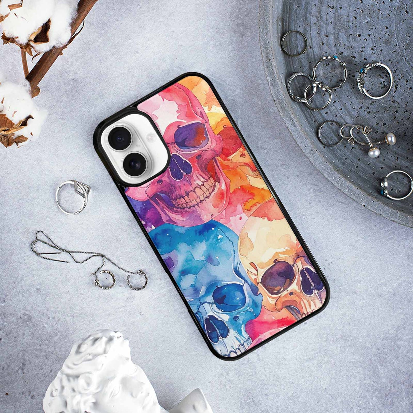 iPhone 16 Plus Case — Kulls Watercolor Skulls Small Skull Pattern, Custom Art Phone Cover