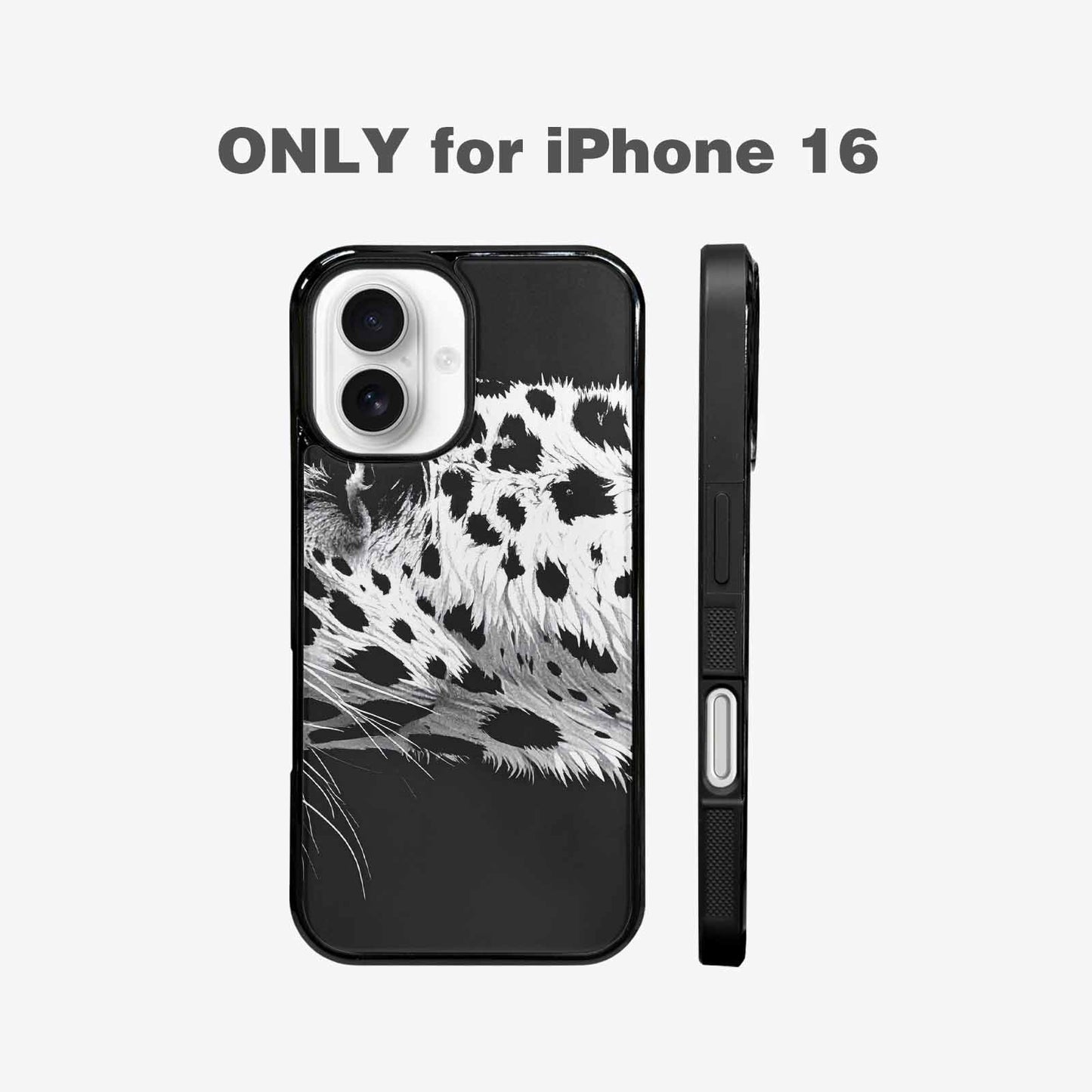 iPhone 16 Case — Leopard Print Black And White Style, Custom Printed Phone Case