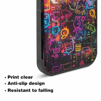iPhone 15 Case — Neon Glow Outline Icon Pattern Hundreds, Custom Made Phone Cover