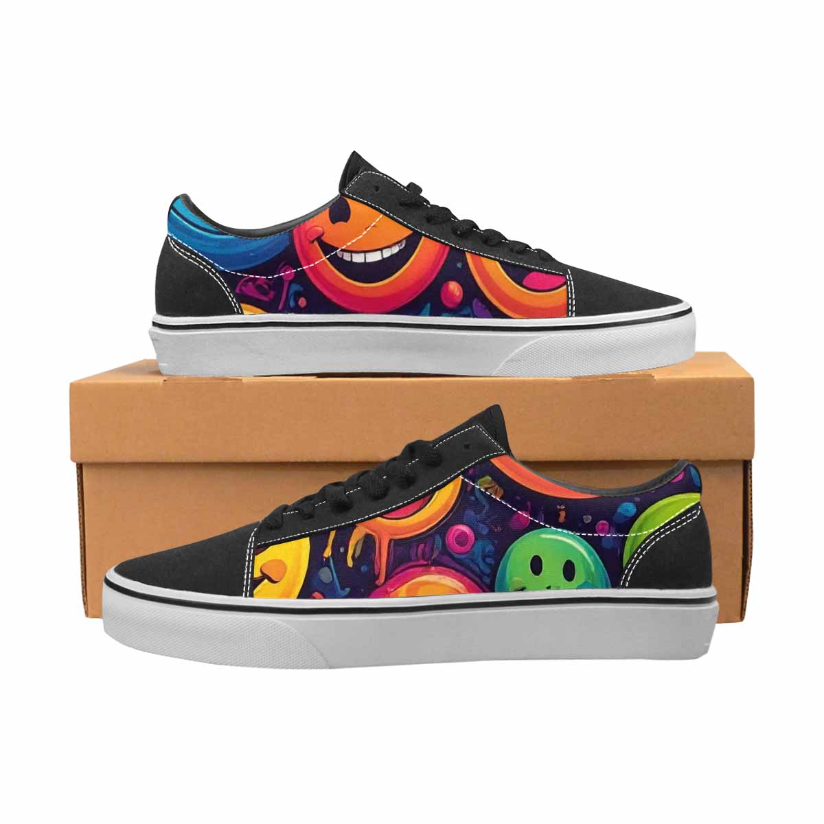 MEN'S Yellow Smiley Face Canvas Lace-Up Aesthetic Sneakers
