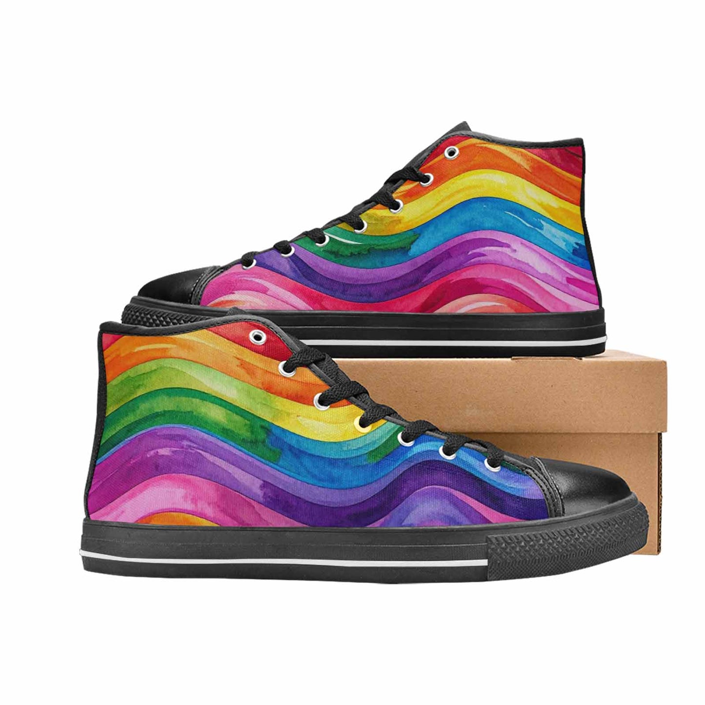 WOMEN'S Rainbow Pride Flag High Top Canvas Grunge Custom Sneakers