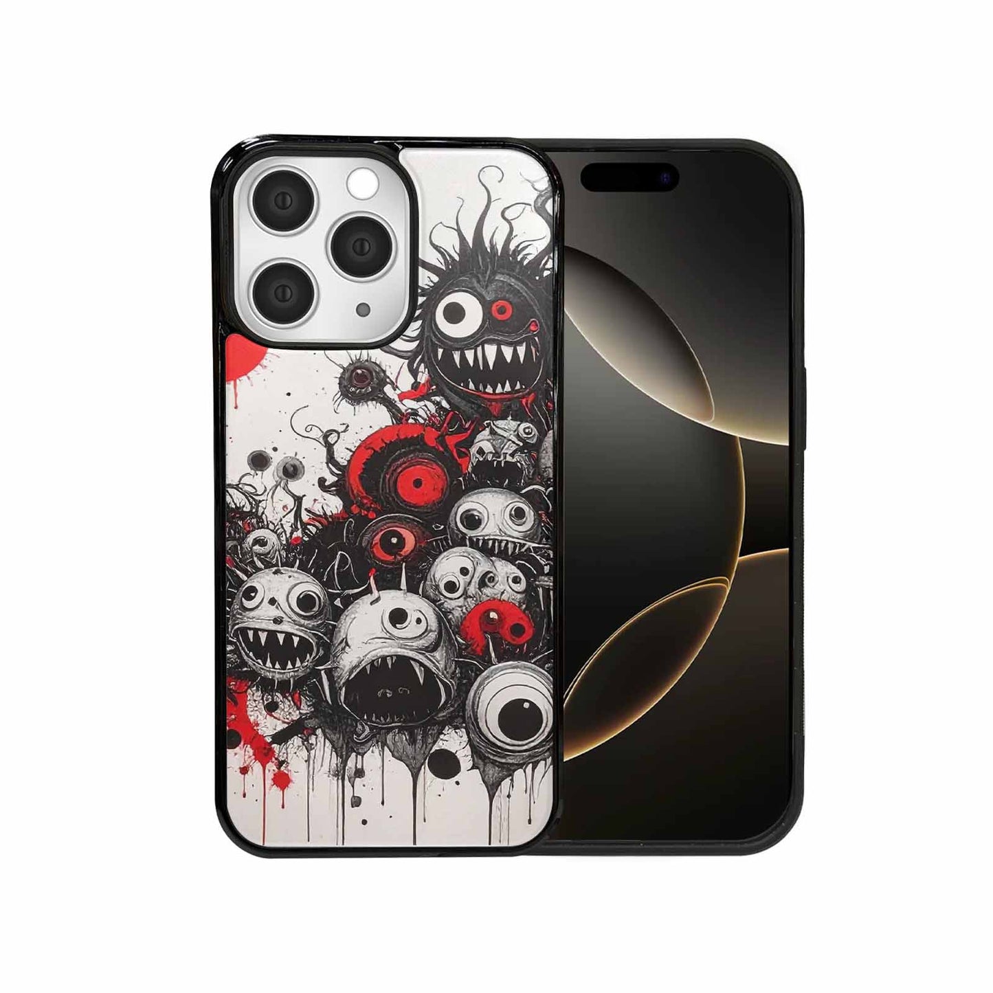iPhone 15 Pro Max Case — Multi Eye Monster Black Red Ink, Custom Printed Phone Case