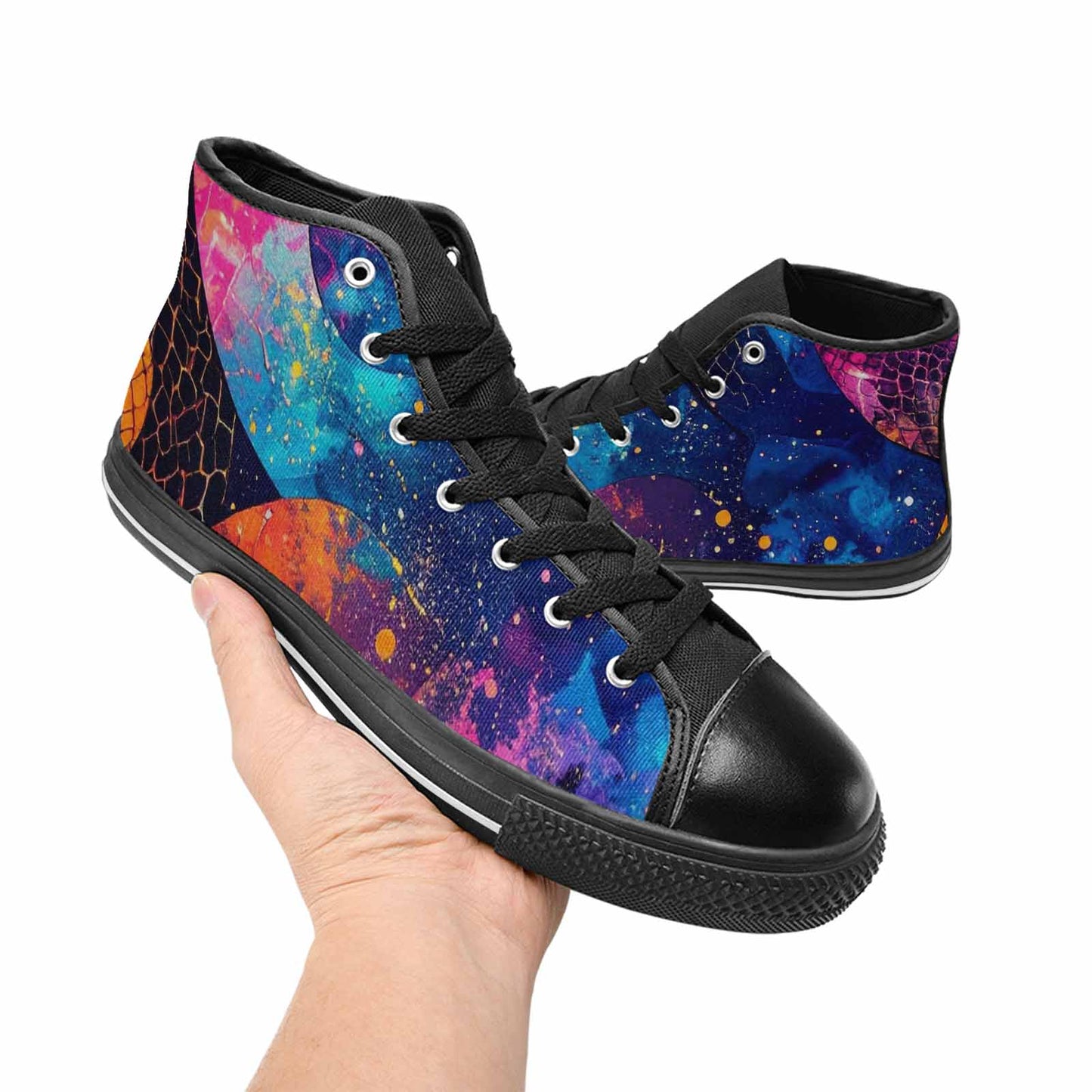 MEN'S Galaxy Snake Print High Top Canvas Vibrant Chaos Sneakers