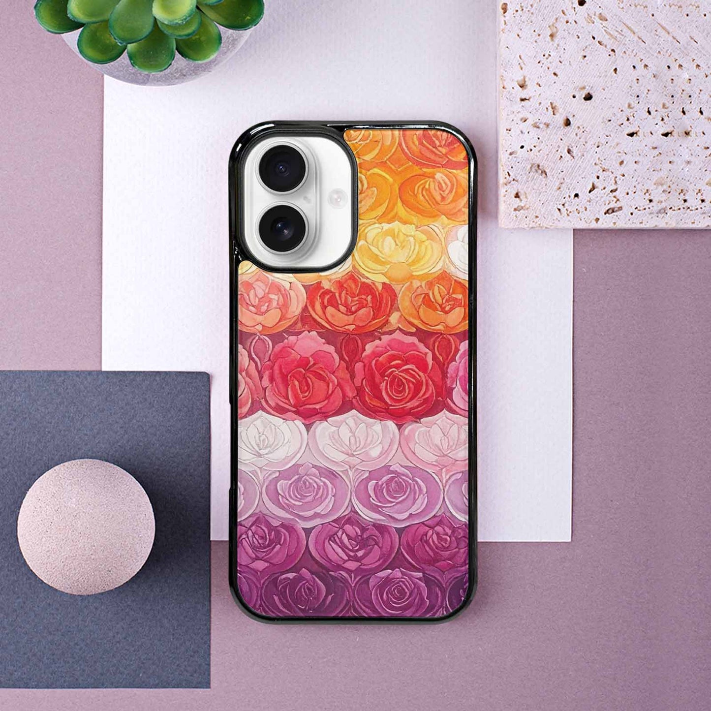 iPhone 16 Case — Lesbian Flag Color Theme Small Rainbow, Custom Phone Case