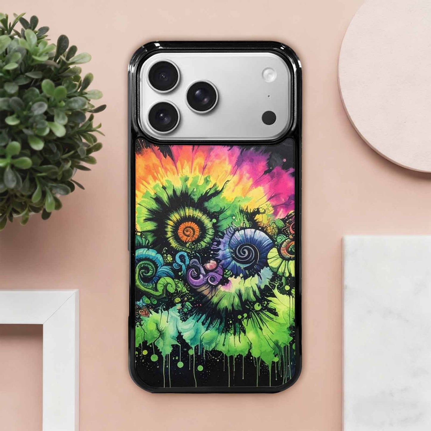 iPhone 17 Pro Max Case — Black &amp; Green Ink Tie Dye, Personalized Phone Case