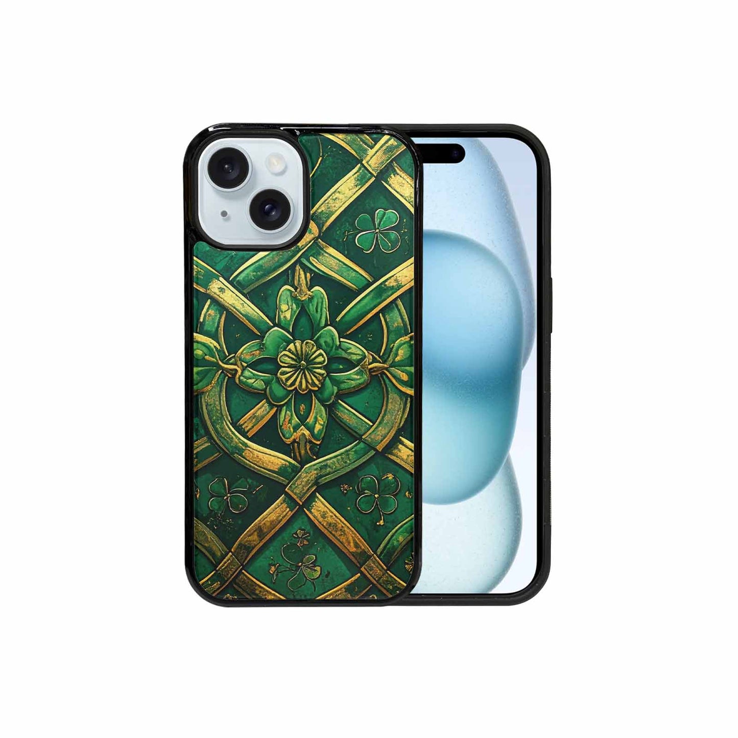 iPhone 15 Case — Irish Celtic Knot Pattern Shamrocks Seamless, Custom Phone Case