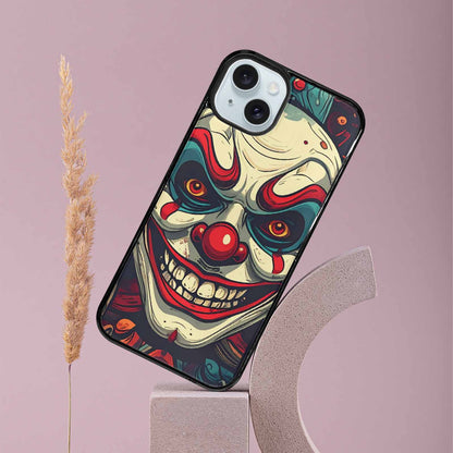 iPhone 15 Plus Case — Evil Circus Heads Faces Overlapping Patterns, Original Design Phone Case