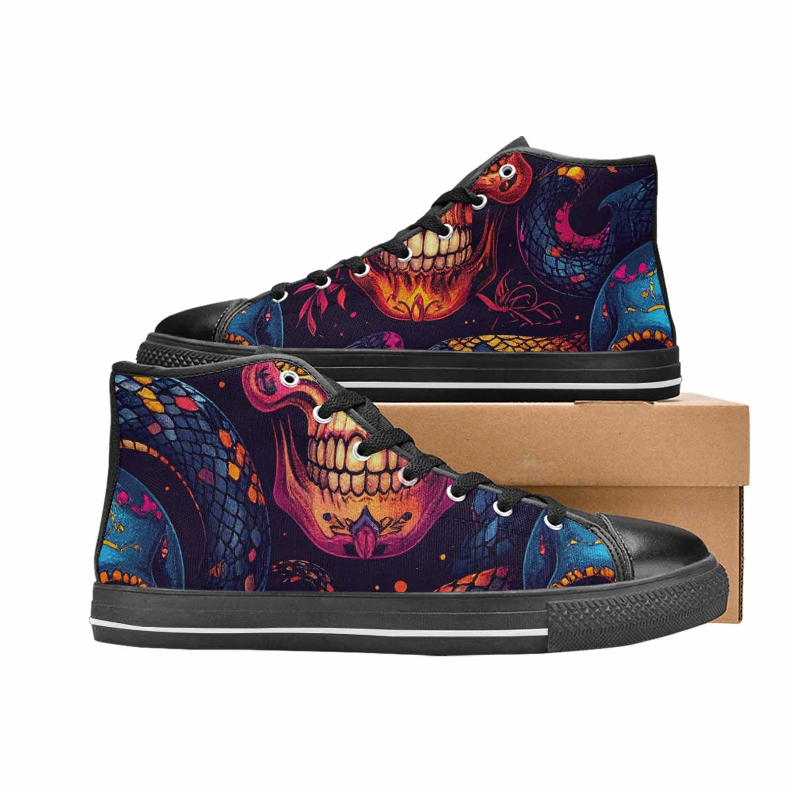 MEN'S Snake Skulls Print High Top Canvas Vivid Sneakers