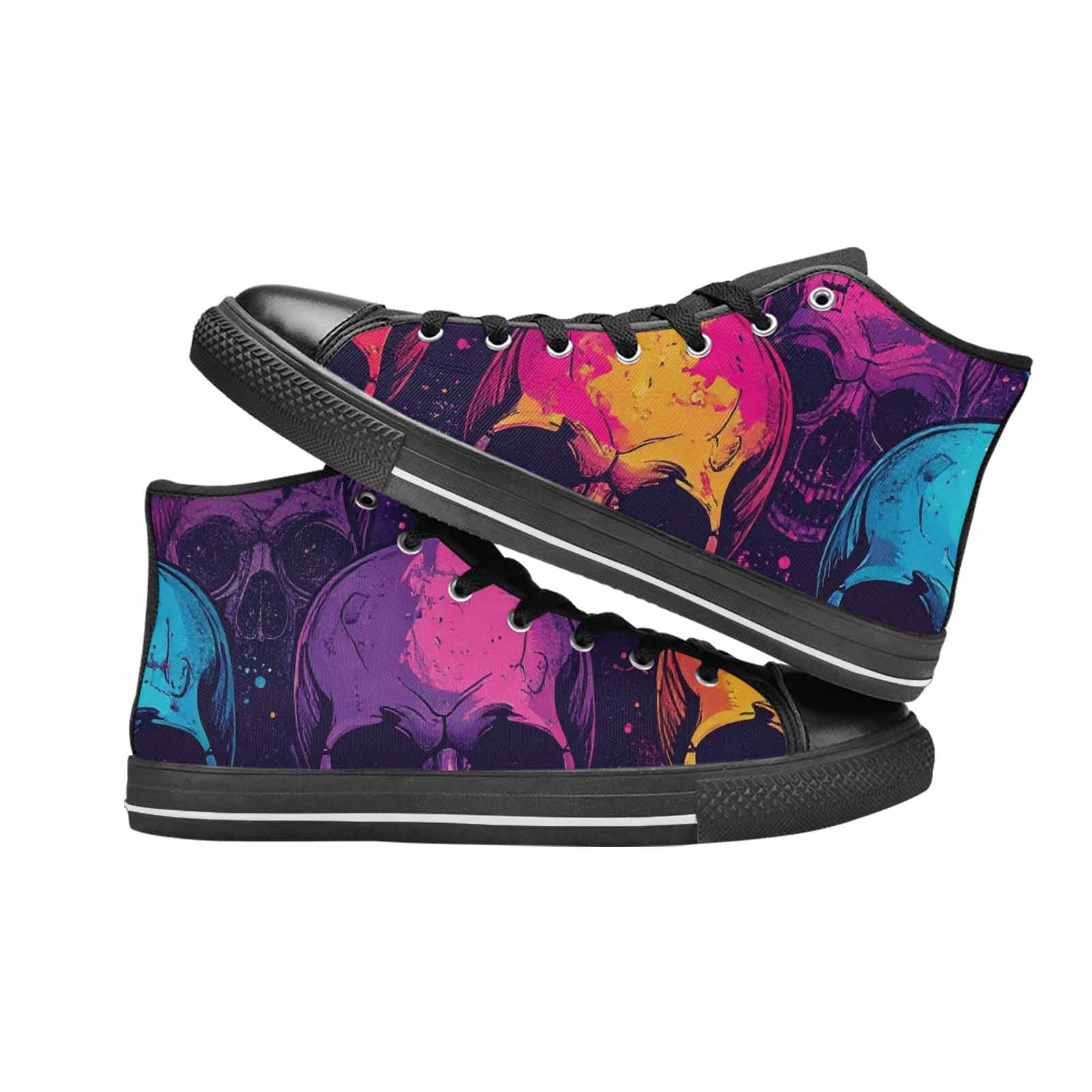 MEN'S Skulls Splatter Comic High Top Canvas Surreal Custom Sneakers