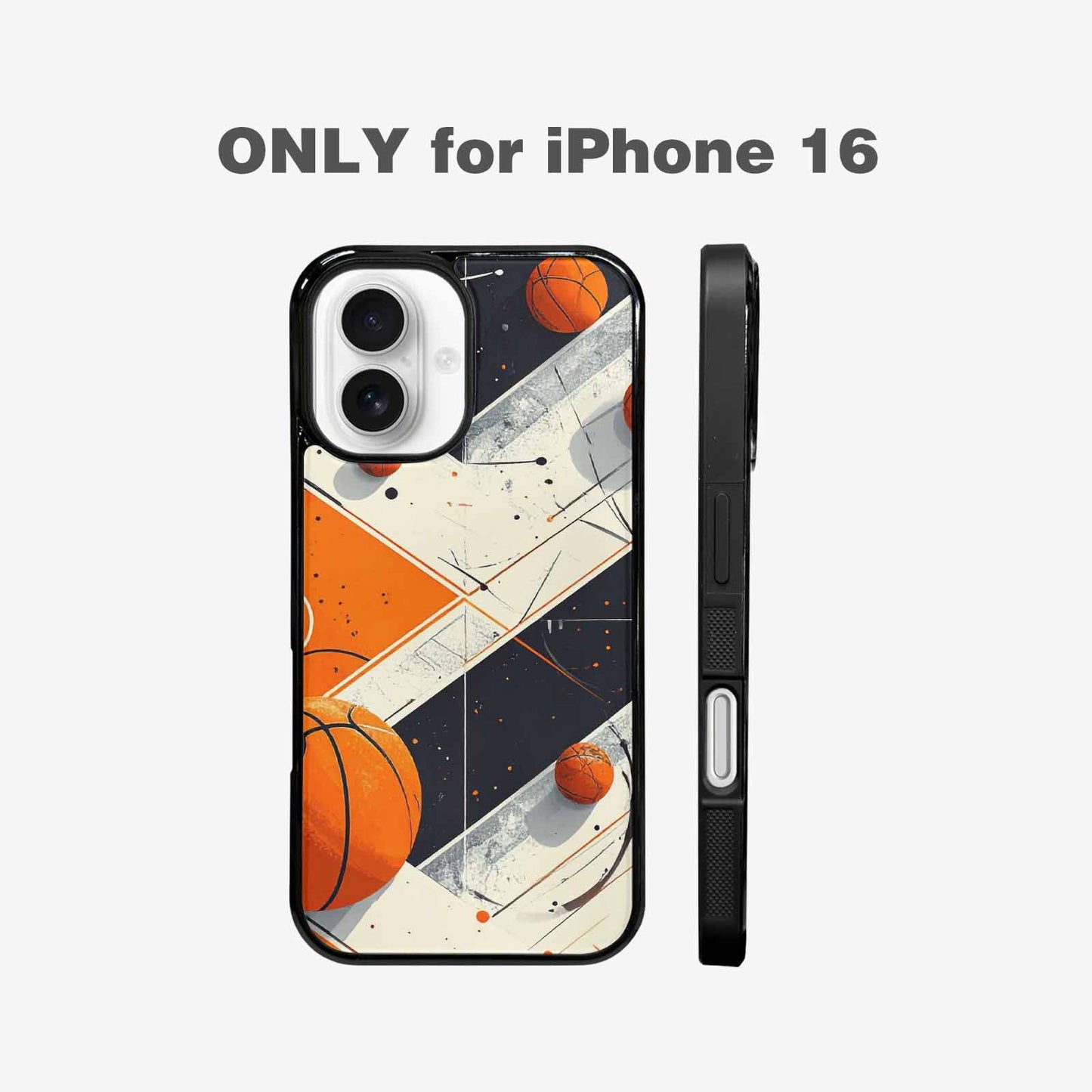 iPhone 16 Case — Basketball Pattern Court Lines And Balls, Custom Printed Phone Case