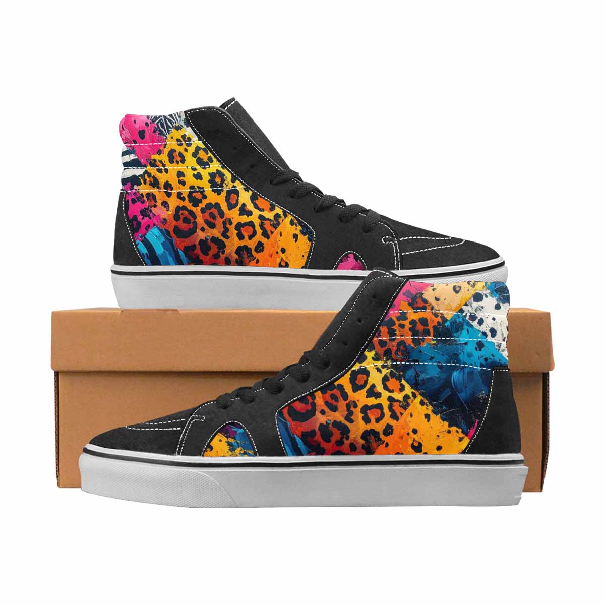 WOMEN'S Leopard Full Color High Top Canvas Unique Print Dreamcore Sneakers