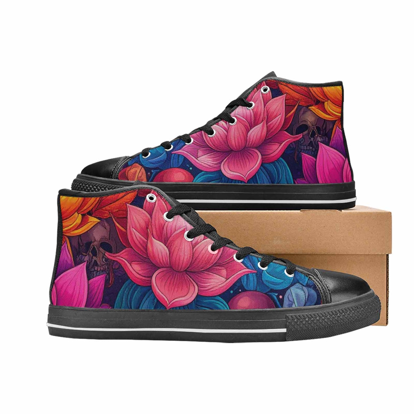 WOMEN'S Lotus Skulls High Top Canvas Dreamcore Sneakers