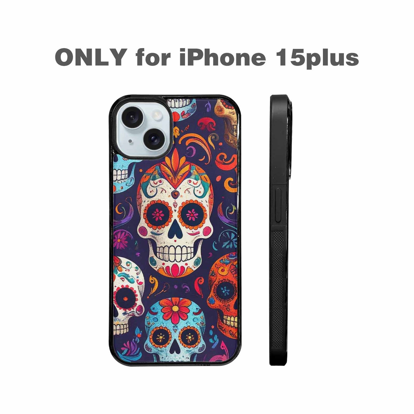 iPhone 15 Plus Case — Day Dead Sugar Skull Art 100s, Custom Print Case Cover