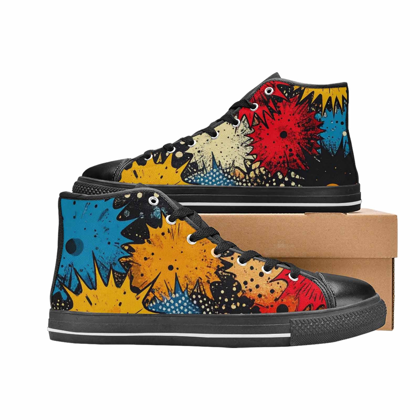 MEN'S Comic Book Halftone High Top Canvas Vibrant Chaos Custom Shoes