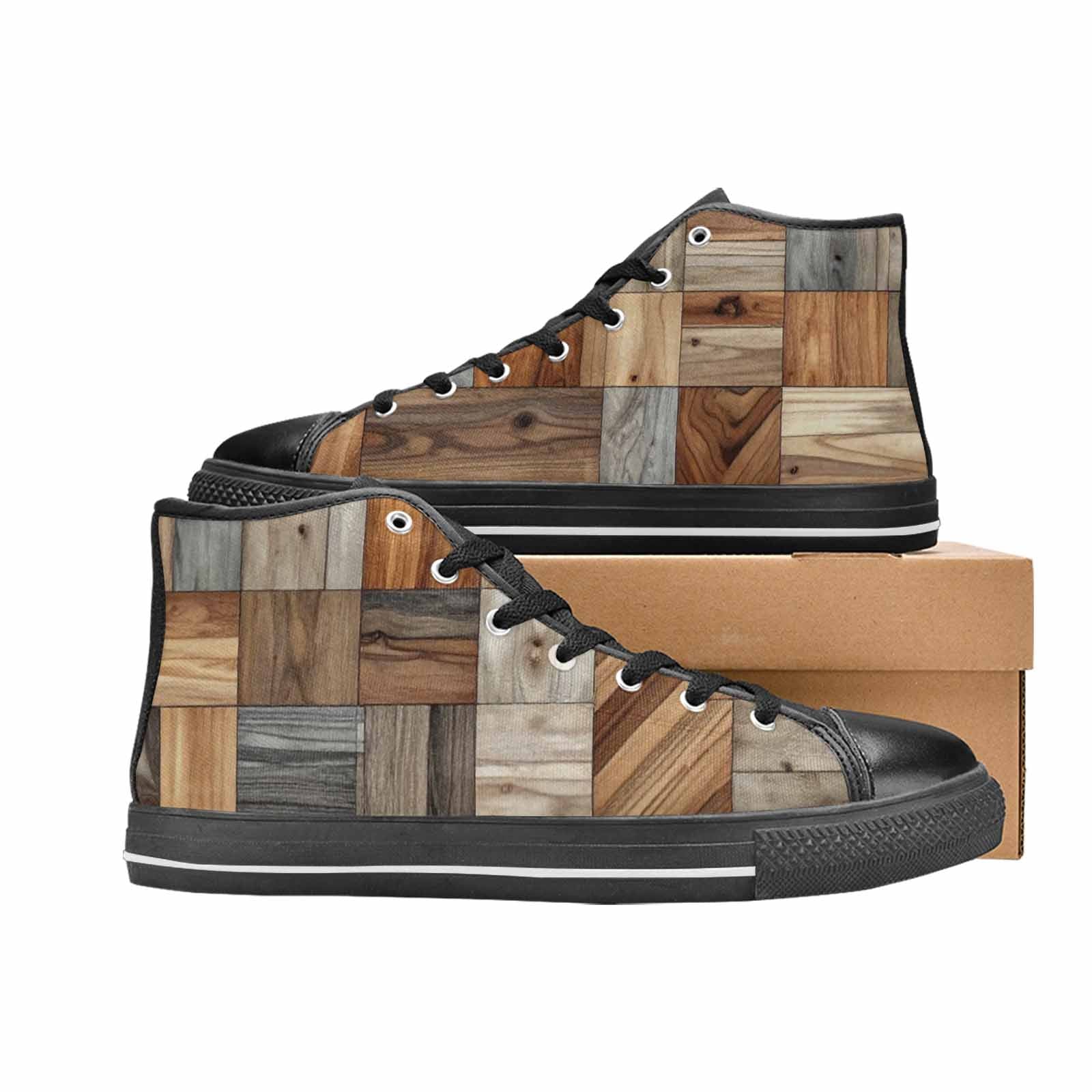 MEN'S Wood Grain Texture High Top Canvas Vivid Custom Shoes