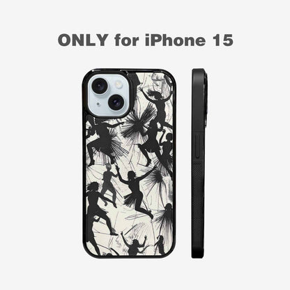 iPhone 15 Case — Bold Dancing Figure Line Art Pattern, Customized Protective Case