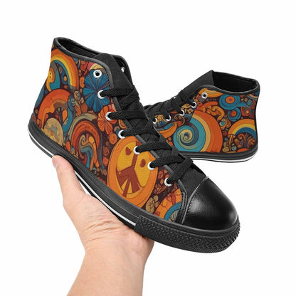 WOMEN'S Groovy 70S Peace High Top Canvas Y2K Custom Sneakers