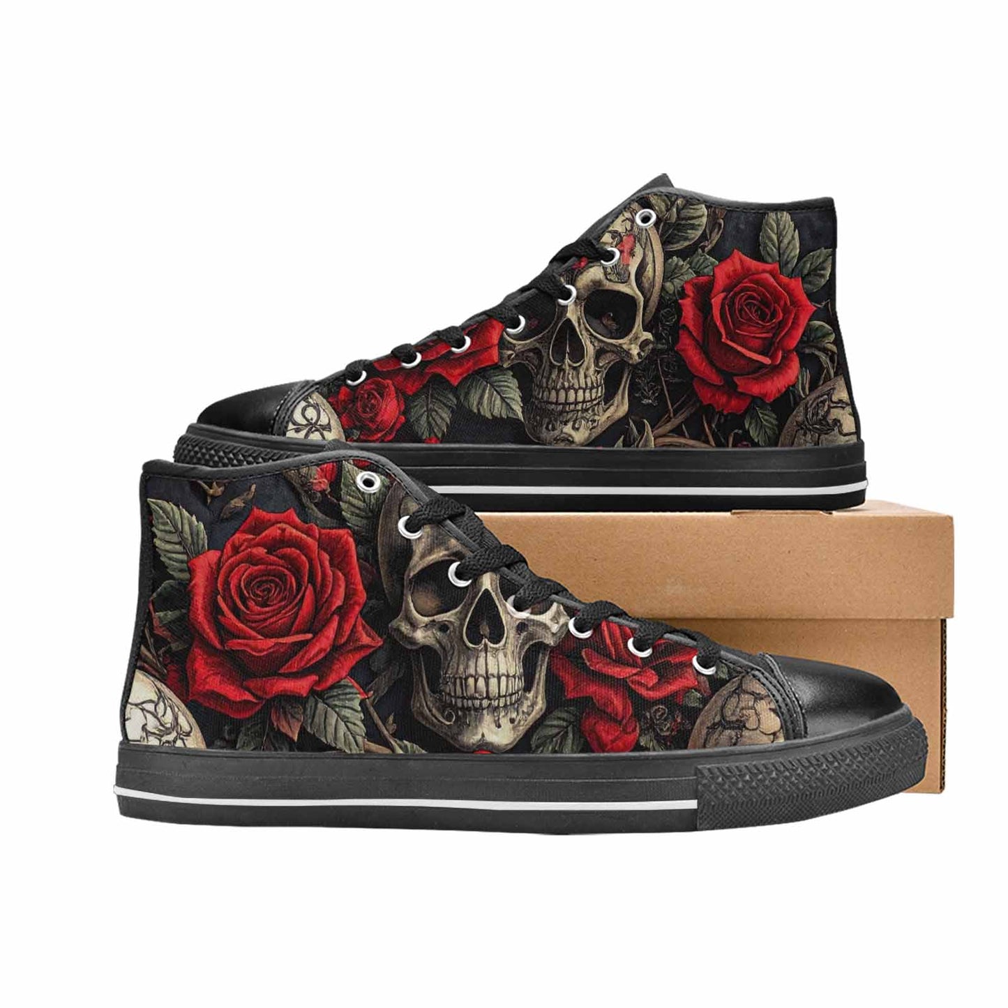 WOMEN'S Gothic Skulls Roses High Top Canvas Cottagecore Custom Sneakers