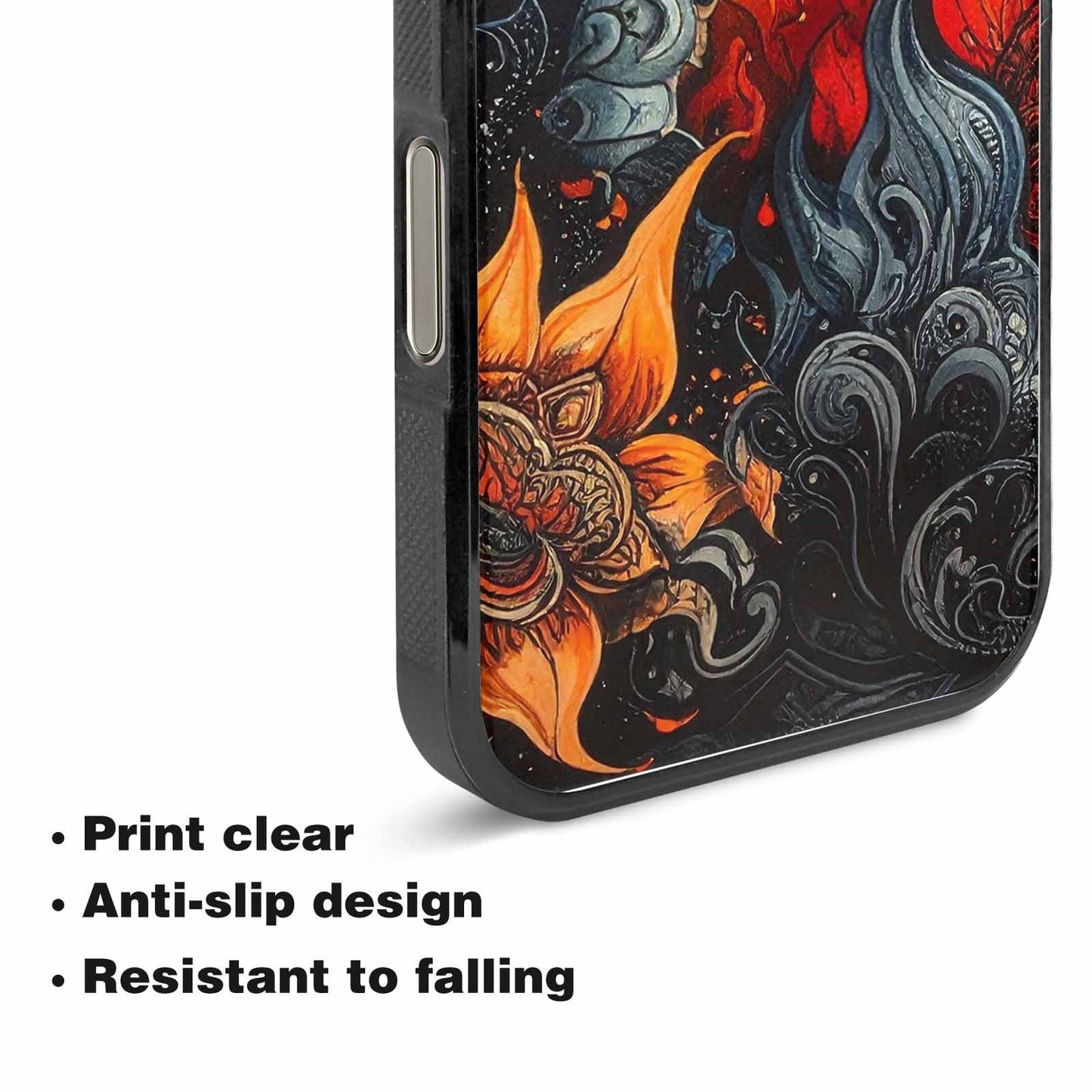 iPhone 15 Pro Max Case — Flame Burst Black Red Ink Flame, Custom Print Case Cover