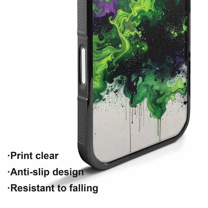 iPhone 17 Case — Black &amp; Green Ink Galaxy Space, Custom Printed Phone Case