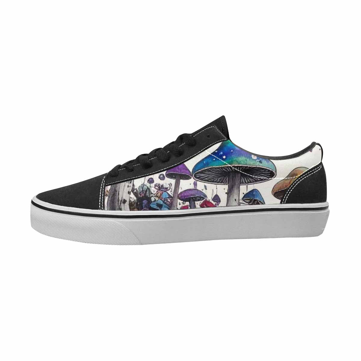 WOMEN'S Mushrooms Black & Purple Ink Canvas Unique Print Neon Fantasy Custom Shoes