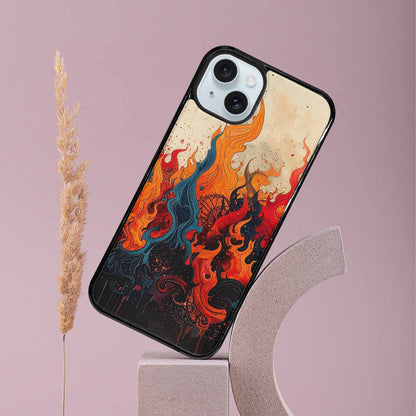 iPhone 15 Plus Case — Flame Burst Black Red Ink Flame, Custom Phone Case